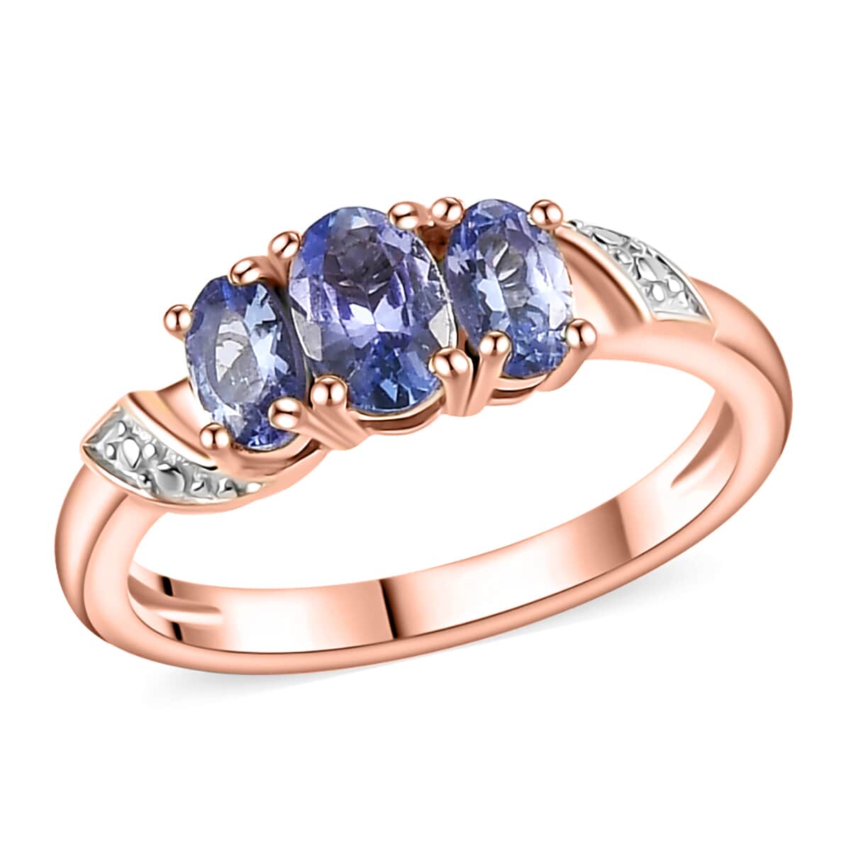 Tanzanite 3 Stone Ring in Vermeil RG Over Sterling Silver (Size 6.0) 1.00 ctw image number 0