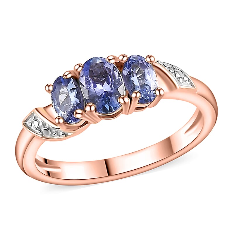 Tanzanite 3 Stone Ring in Vermeil Rose Gold Over Sterling Silver (Size 6.0) 1.00 ctw