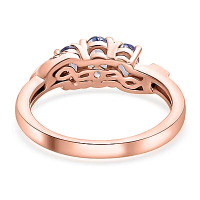Tanzanite 3 Stone Ring in Vermeil Rose Gold Over Sterling Silver (Size 6.0) 1.00 ctw