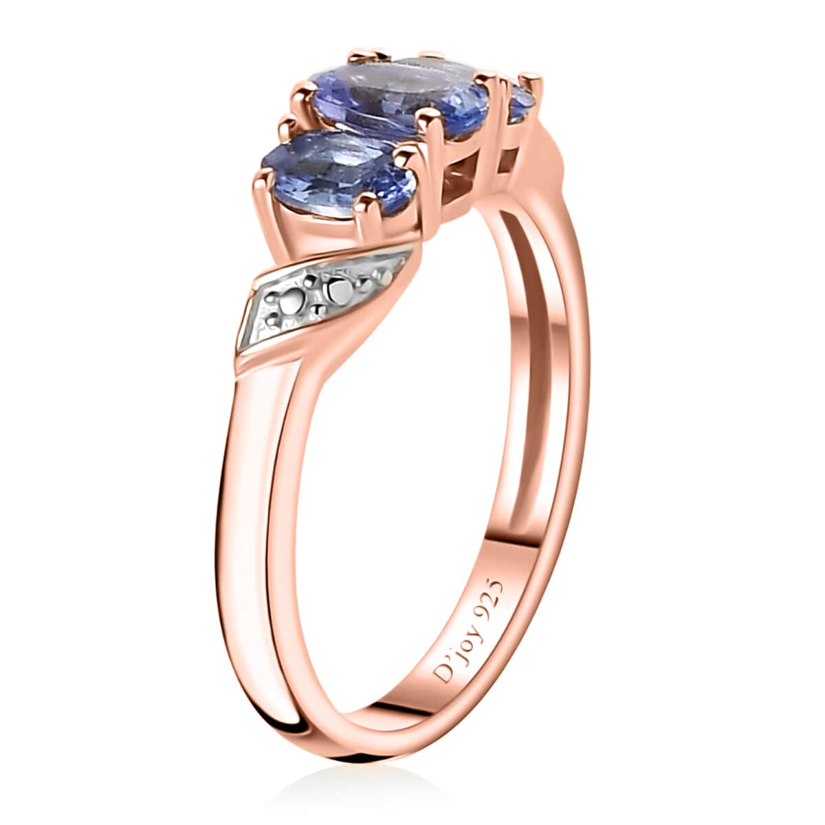 Tanzanite 3 Stone Ring in Vermeil Rose Gold Over Sterling Silver (Size 7.0) 1.00 ctw image number 3