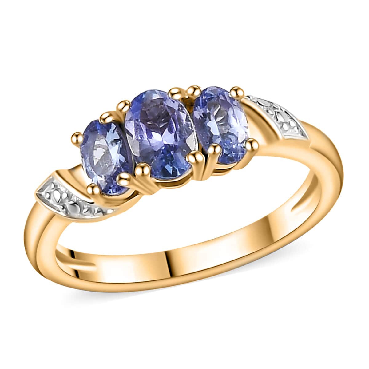 Tanzanite 3 Stone Ring in Vermeil Yellow Gold Over Sterling Silver (Size 6.0) 1.00 ctw image number 0