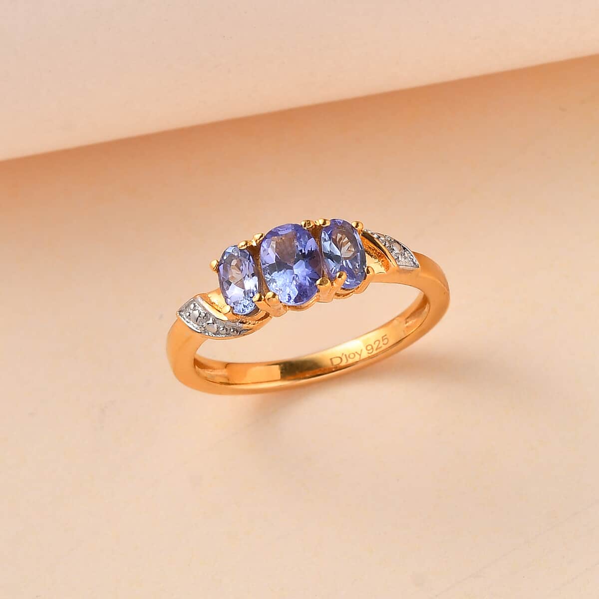 Tanzanite 3 Stone Ring in Vermeil Yellow Gold Over Sterling Silver (Size 6.0) 1.00 ctw image number 1