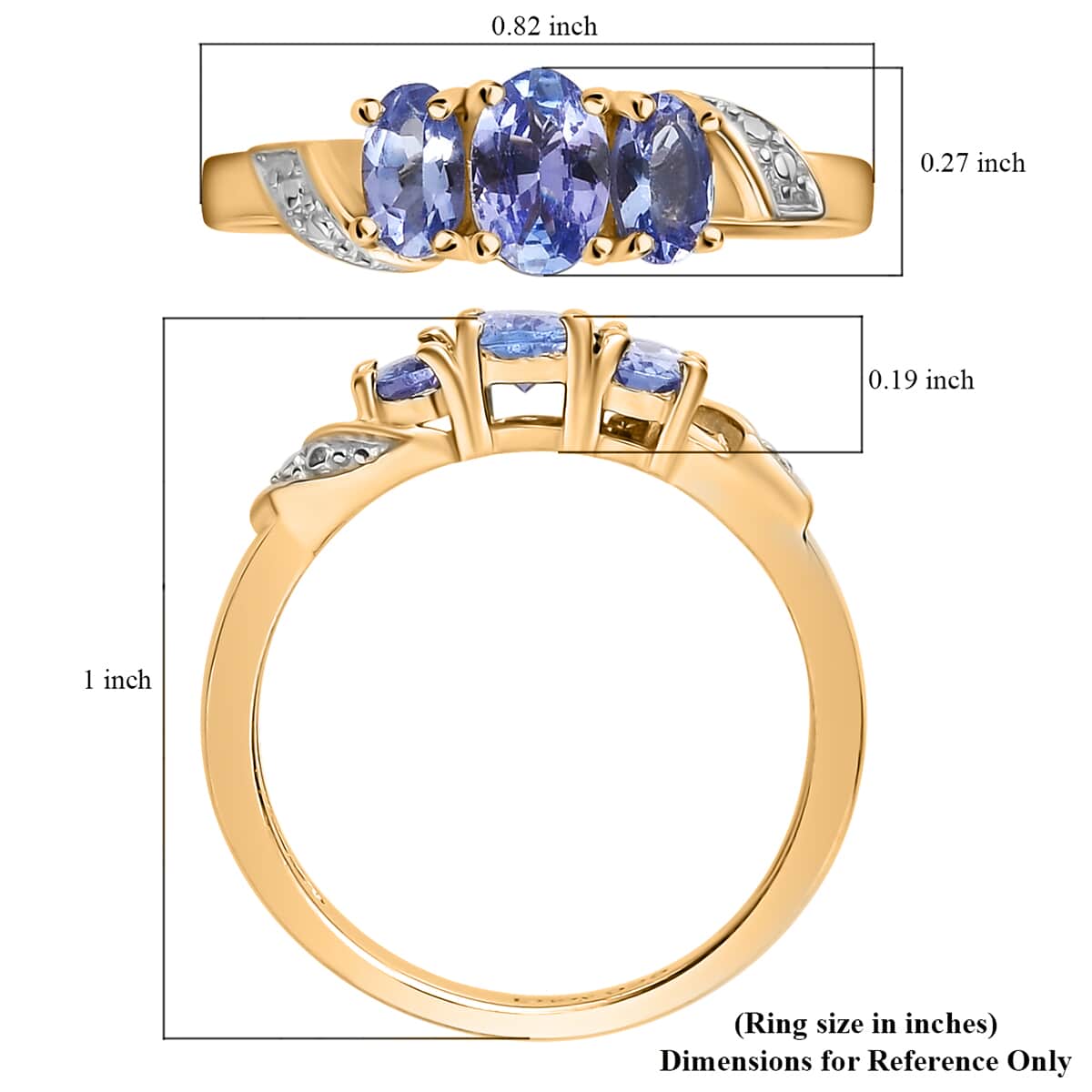Tanzanite 3 Stone Ring in Vermeil Yellow Gold Over Sterling Silver (Size 6.0) 1.00 ctw image number 5