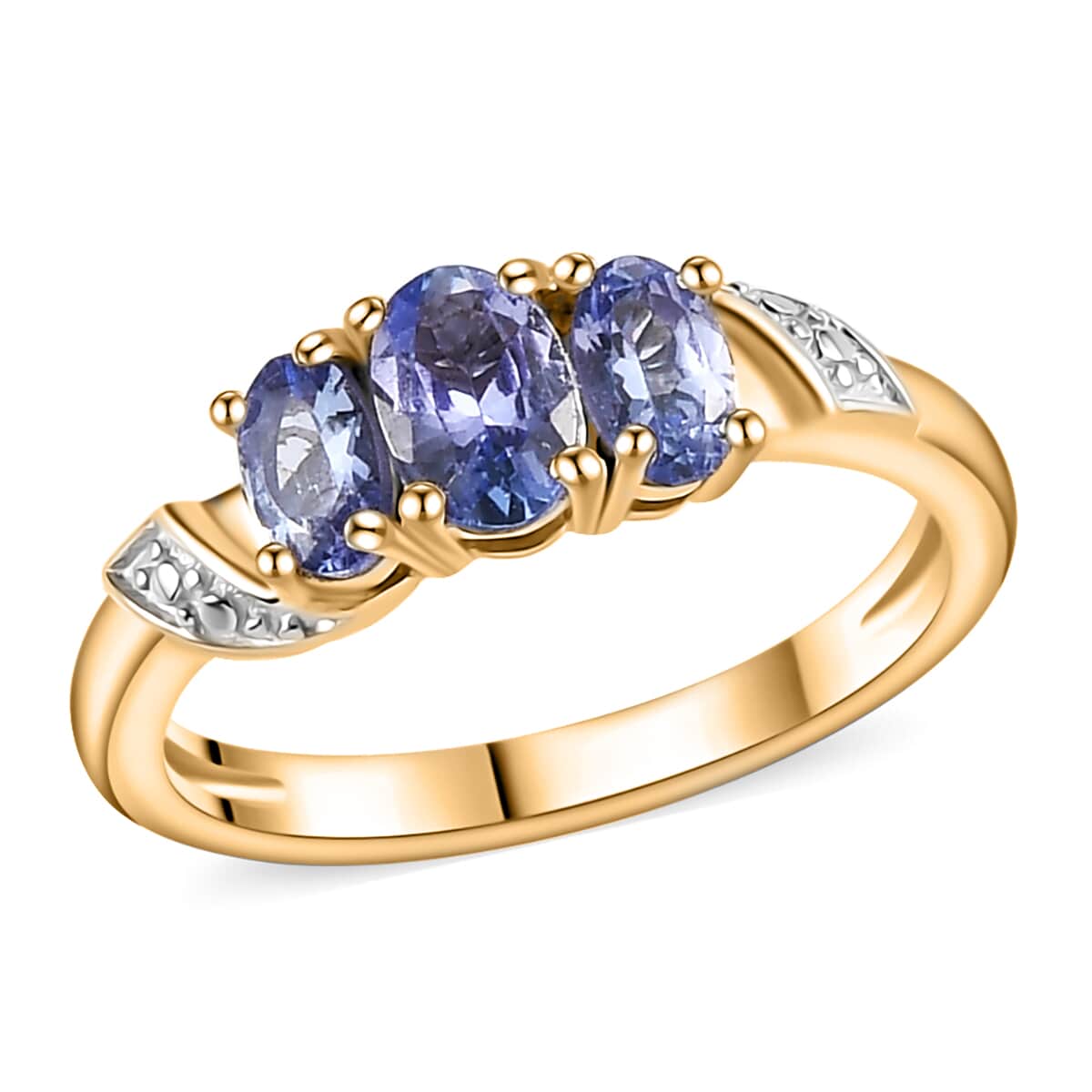Tanzanite 3 Stone Ring in Vermeil Yellow Gold Over Sterling Silver (Size 8.0) 1.00 ctw image number 0