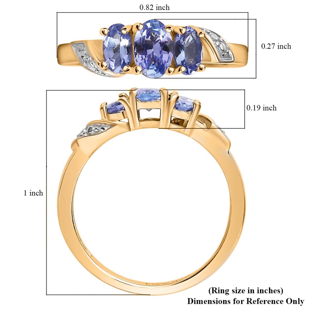 Tanzanite 3 Stone Ring in Vermeil Yellow Gold Over Sterling Silver (Size 8.0) 1.00 ctw image number 5