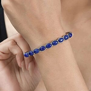 Lapis Lazuli Full Bangle 18.00 ctw Bracelet in Stainless Steel (7.50 In)