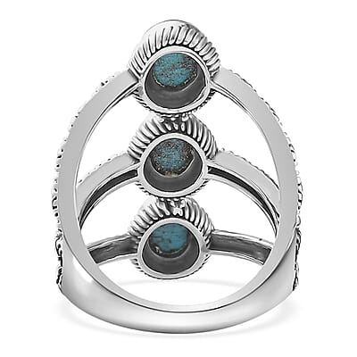 Artisan Crafted Blue Moon Turquoise 3 Stone Ring in Sterling Silver (Size 10.0) 2.15 ctw