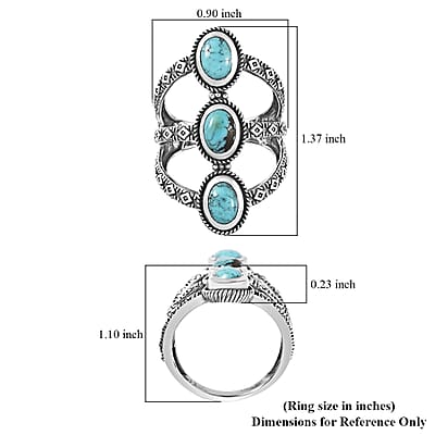 Artisan Crafted Blue Moon Turquoise 3 Stone Ring in Sterling Silver (Size 10.0) 2.15 ctw