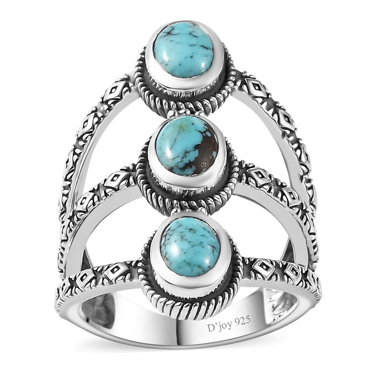 Artisan Crafted Blue Moon Turquoise 3 Stone Ring in Sterling Silver (Size 7.0) 2.15 ctw image number 0