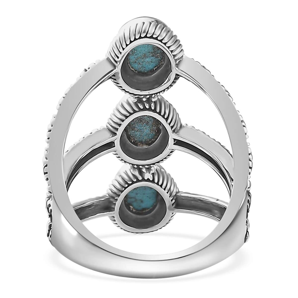 Artisan Crafted Blue Moon Turquoise 3 Stone Ring in Sterling Silver (Size 7.0) 2.15 ctw image number 4