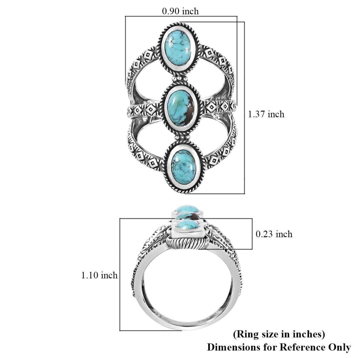 Artisan Crafted Blue Moon Turquoise 3 Stone Ring in Sterling Silver (Size 7.0) 2.15 ctw image number 5