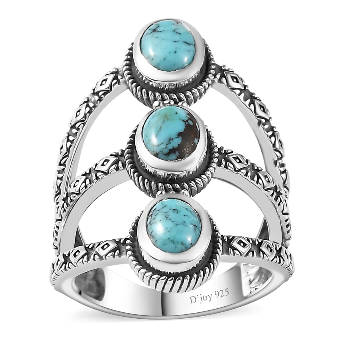 Artisan Crafted Blue Moon Turquoise 3 Stone Ring in Sterling Silver (Size 8.0) 2.15 ctw image number 0