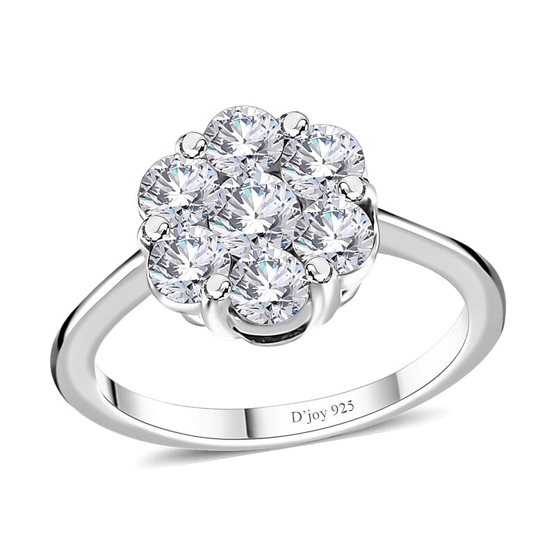 Moissanite Floral Ring in Platinum Over Sterling Silver (Size 5.0) 1.15 ctw