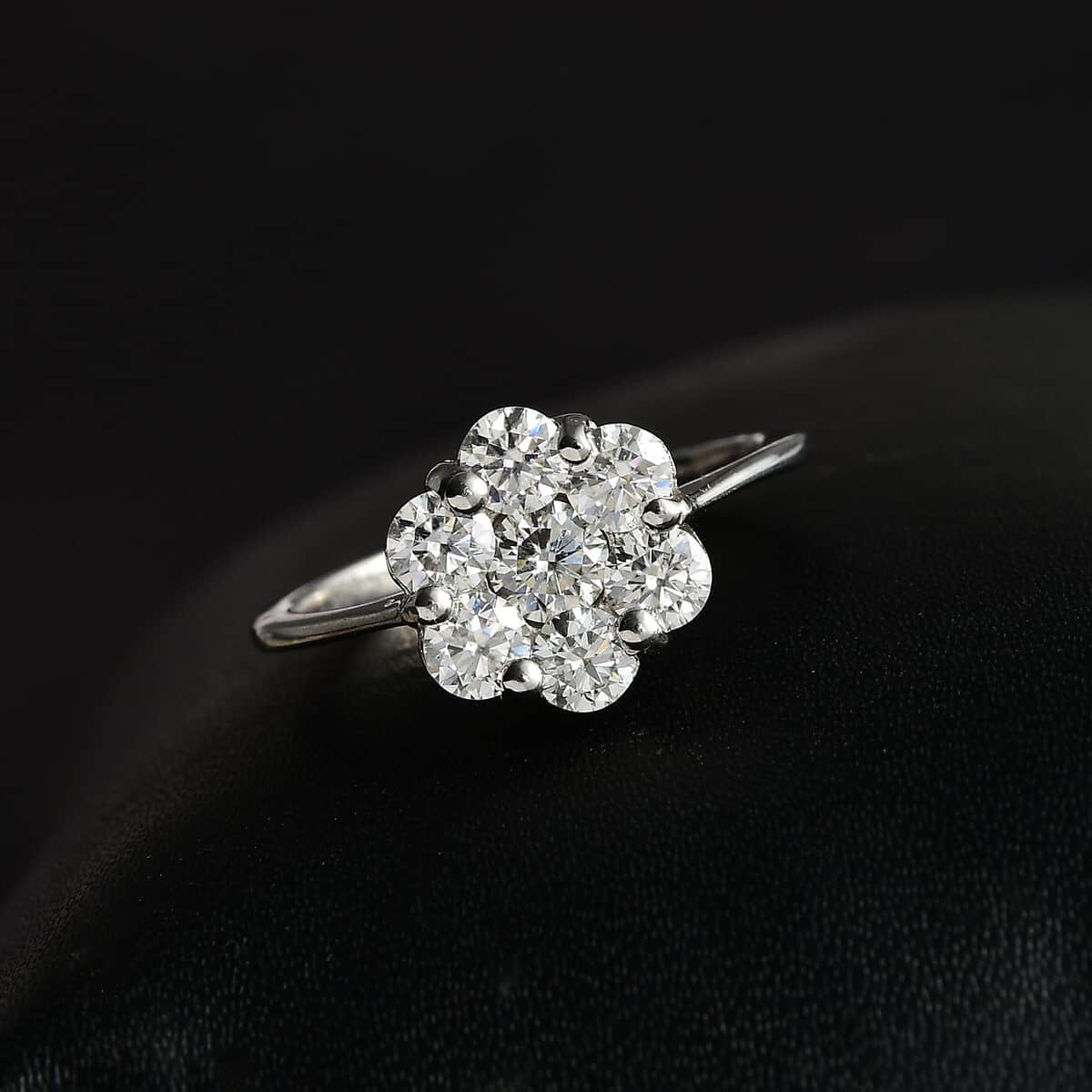 Moissanite Floral Ring in Platinum Over Sterling Silver (Size 5.0) 1.15 ctw image number 2