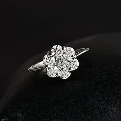 Moissanite Floral Ring in Platinum Over Sterling Silver (Size 5.0) 1.15 ctw