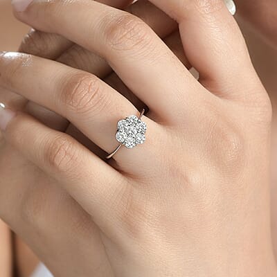 Moissanite Floral Ring in Platinum Over Sterling Silver (Size 5.0) 1.15 ctw