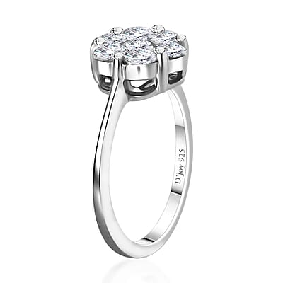 Moissanite Floral Ring in Platinum Over Sterling Silver (Size 5.0) 1.15 ctw