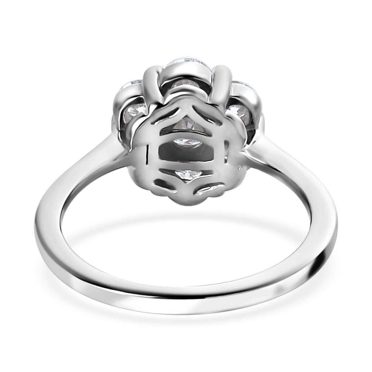 Moissanite Floral Ring in Platinum Over Sterling Silver (Size 5.0) 1.15 ctw image number 5