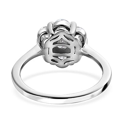 Moissanite Floral Ring in Platinum Over Sterling Silver (Size 5.0) 1.15 ctw