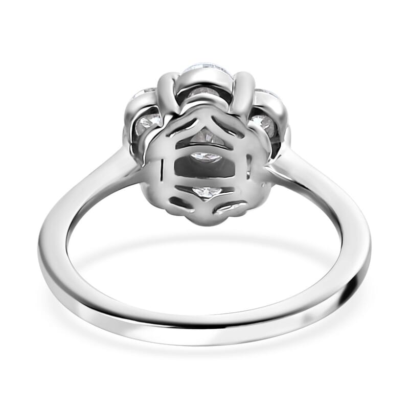 Moissanite Floral Ring in Platinum Over Sterling Silver (Size 5.0) 1.15 ctw