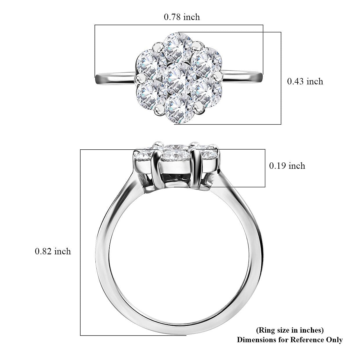 Moissanite Floral Ring in Platinum Over Sterling Silver (Size 5.0) 1.15 ctw
