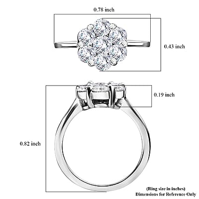 Moissanite Floral Ring in Platinum Over Sterling Silver (Size 5.0) 1.15 ctw