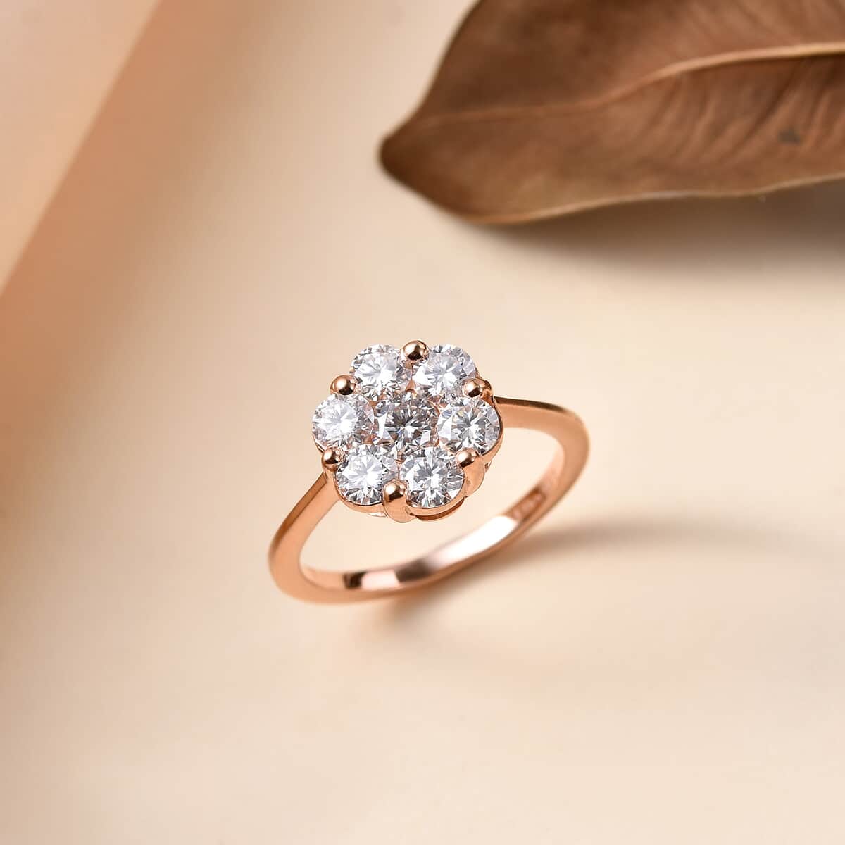 Moissanite Floral Ring in Vermeil Rose Gold Over Sterling Silver (Size 5.0) 1.15 ctw image number 1