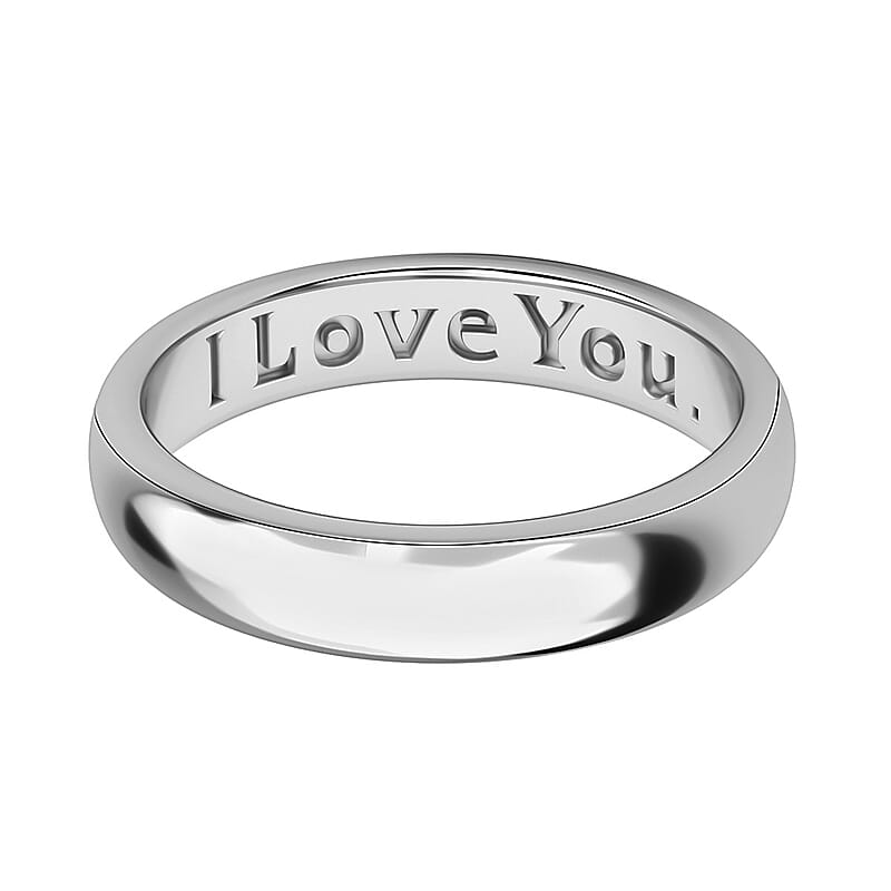 Platinum Over Sterling Silver I Love You Engraved Band Ring (Size 5.0) 2.50 Grams