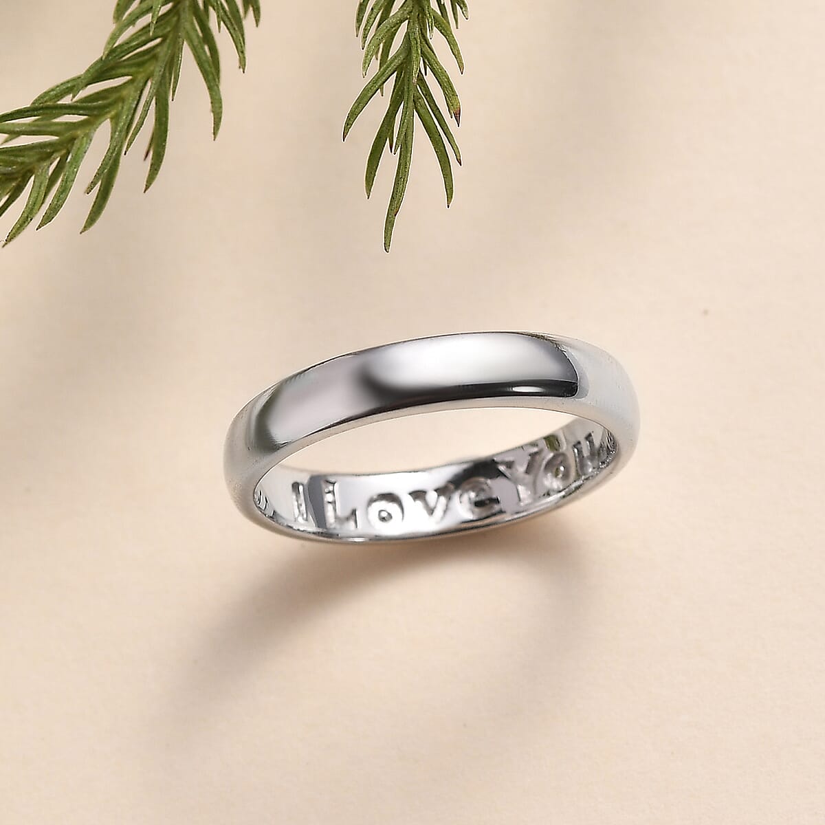 Platinum Over Sterling Silver I Love You Engraved Band Ring (Size 8.0) 2.50 Grams image number 1
