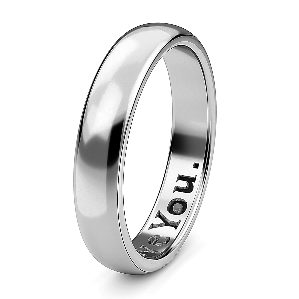 Platinum Over Sterling Silver I Love You Engraved Band Ring (Size 8.0) 2.50 Grams image number 3