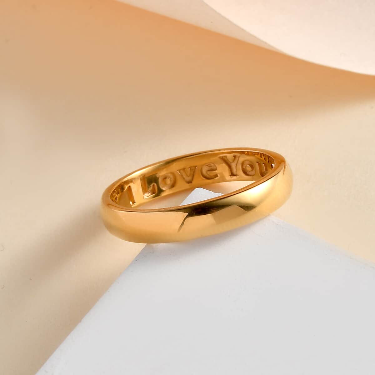 Vermeil Yellow Gold Over Sterling Silver I Love You Engraved Band Ring (Size 8.0) 2.50 Grams image number 1