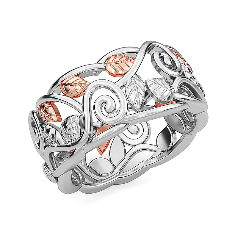 14K Rose Gold Over and Sterling Silver Leafs Ring (Size 5.0) 4.25 Grams