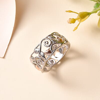 14K Rose Gold Over and Sterling Silver Leafs Ring (Size 5.0) 4.25 Grams