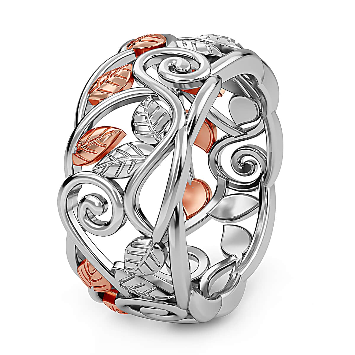 14K Rose Gold Over and Sterling Silver Leafs Ring (Size 5.0) 4.25 Grams image number 3
