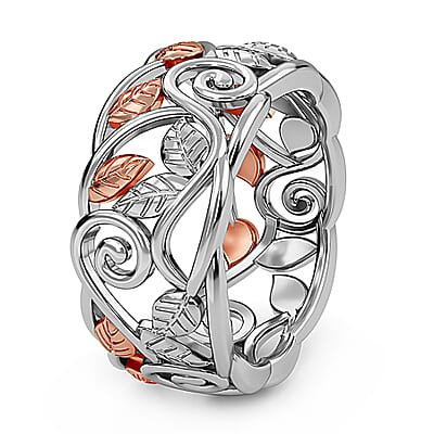 14K Rose Gold Over and Sterling Silver Leafs Ring (Size 5.0) 4.25 Grams