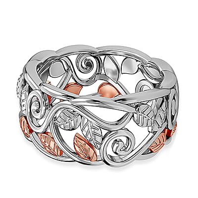 14K Rose Gold Over and Sterling Silver Leafs Ring (Size 5.0) 4.25 Grams