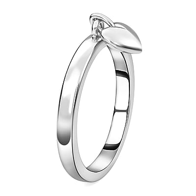 Platinum Over Sterling Silver Heart Charm Band Ring (Size 5.0) 1.70 Grams