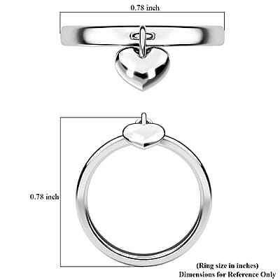 Platinum Over Sterling Silver Heart Charm Band Ring (Size 5.0) 1.70 Grams