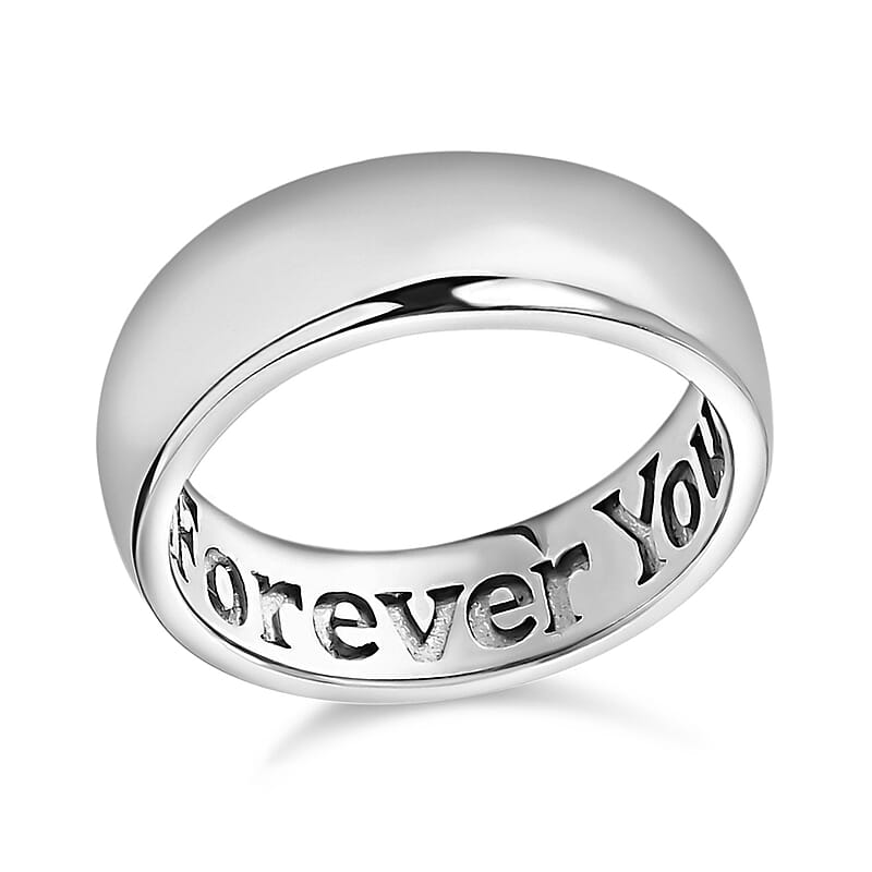 Platinum Over Sterling Silver Forever Yours Engraved Band Ring (Size 5.0) 4 Grams