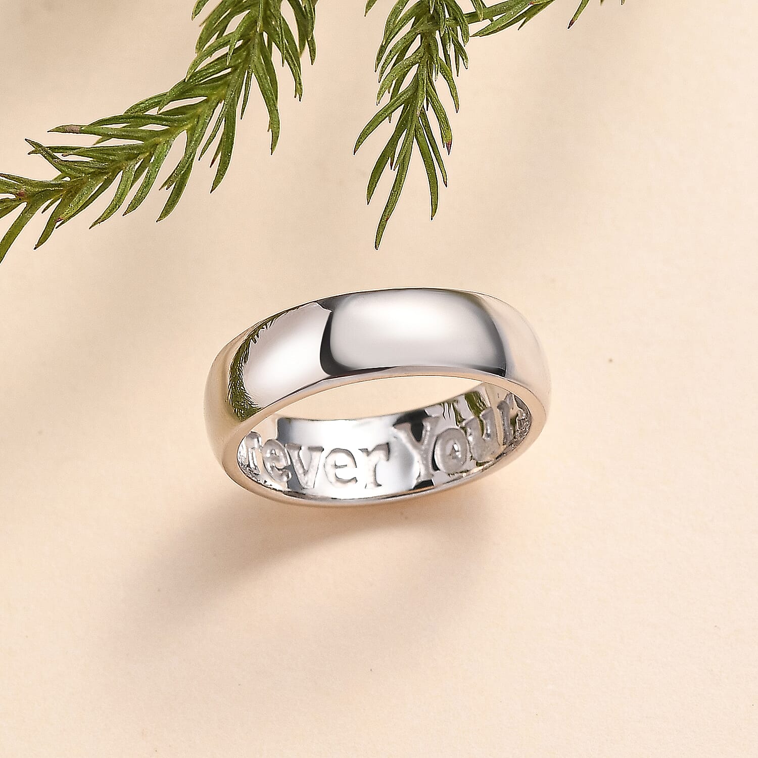 Platinum Over Sterling Silver Forever Yours Engraved Band Ring (Size 5.0) 4 Grams