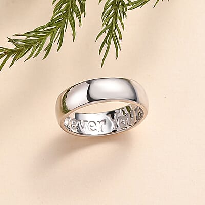 Platinum Over Sterling Silver Forever Yours Engraved Band Ring (Size 5.0) 4 Grams