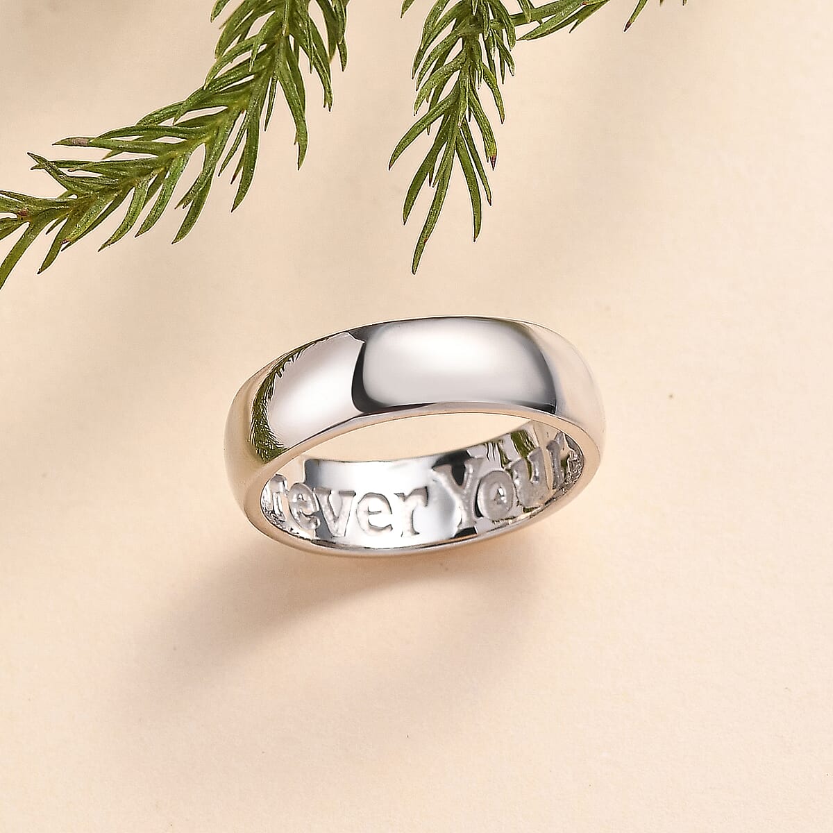 Platinum Over Sterling Silver Forever Yours Engraved Band Ring (Size 6.0) 4 Grams image number 1