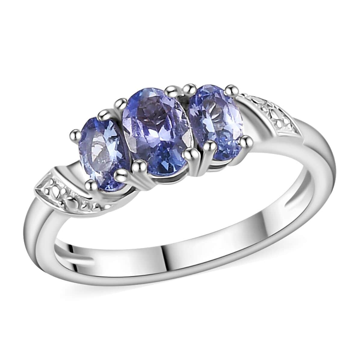 Tanzanite 3 Stone Ring in Platinum Over Sterling Silver (Size 5.0) 1.00 ctw image number 0