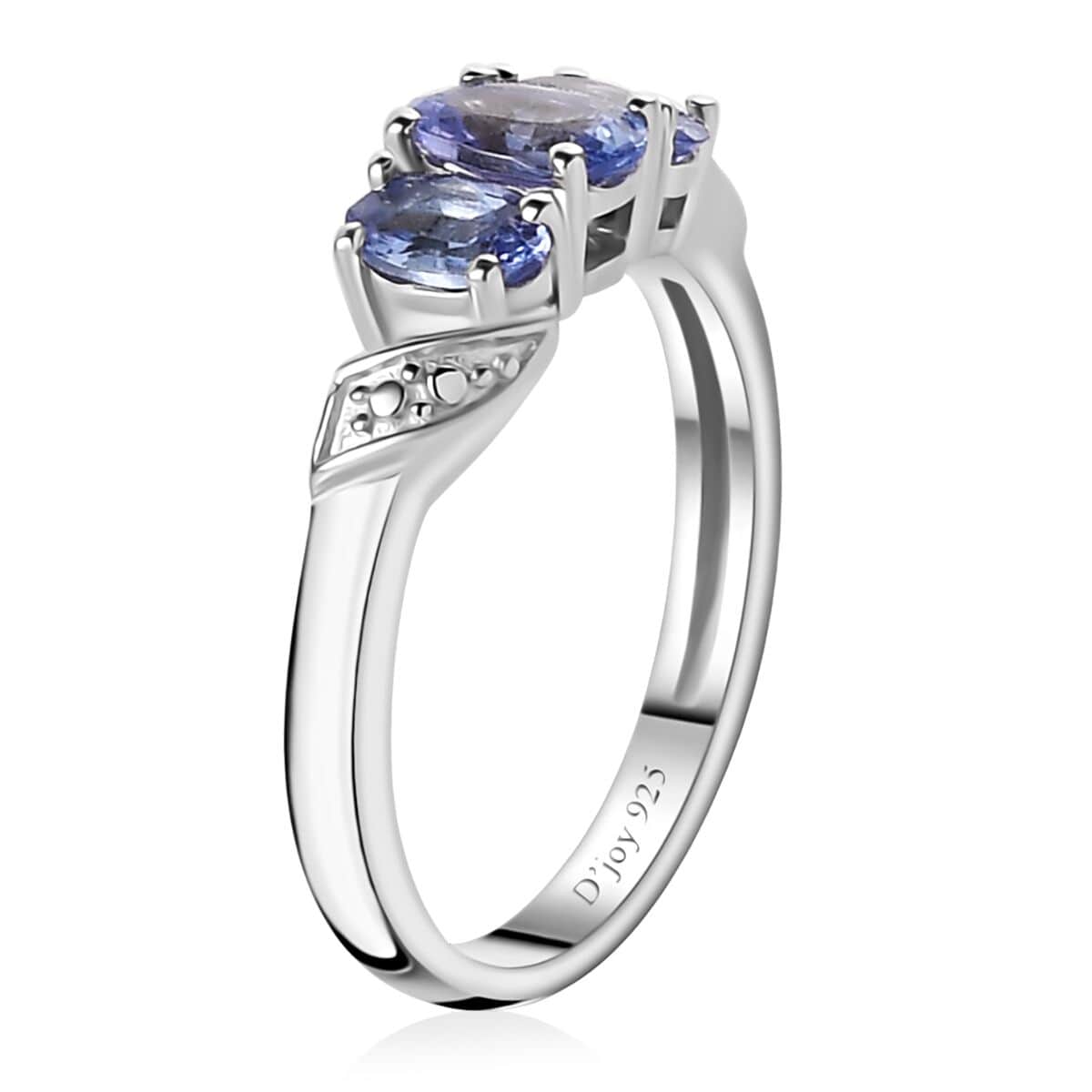 Tanzanite 3 Stone Ring in Platinum Over Sterling Silver (Size 5.0) 1.00 ctw image number 3