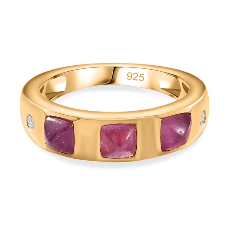 Ilakaka Hot Pink Sapphire (FF) and White Zircon 2.04 ctw Band Ring in Vermeil Yellow Gold Over Sterling Silver (Size 10)