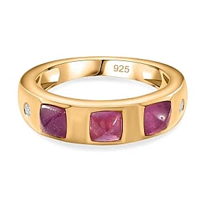 Ilakaka Hot Pink Sapphire (FF) and White Zircon 2.04 ctw Band Ring in Vermeil Yellow Gold Over Sterling Silver (Size 11.5)