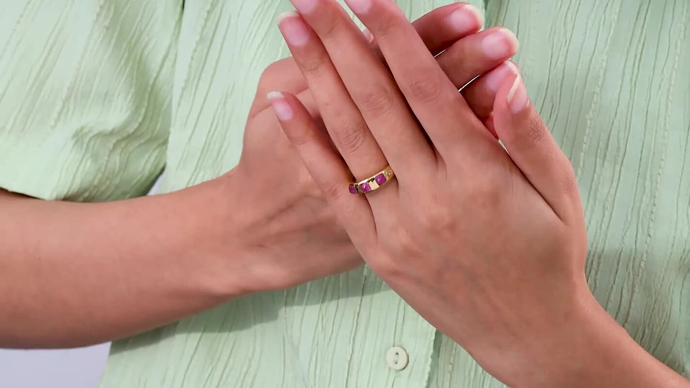 Ilakaka Hot Pink Sapphire (FF) and White Zircon 2.04 ctw Band Ring in Vermeil Yellow Gold Over Sterling Silver (Size 11.5)