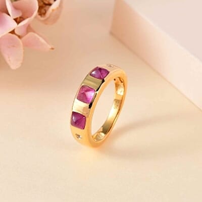 Ilakaka Hot Pink Sapphire (FF) and White Zircon 2.04 ctw Band Ring in Vermeil Yellow Gold Over Sterling Silver (Size 11.5)