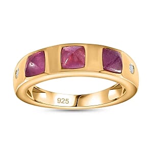 Ilakaka Hot Pink Sapphire (FF) and White Zircon 2.04 ctw Band Ring in Vermeil Yellow Gold Over Sterling Silver (Size 11.5)