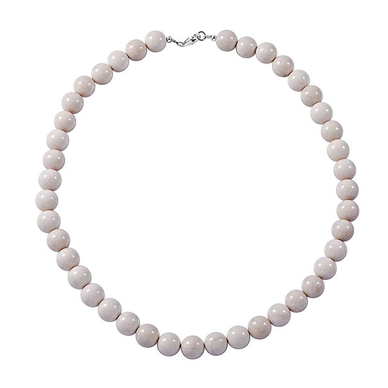 White Calcite Beaded Necklace 18 Inches in Sterling Silver 320.00 ctw